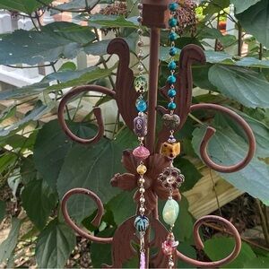 Betsy Johnson pretty sure long necklace with many cool beads 19”